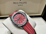 Top grade Replica New Patek Philippe Swiss Aquanaut 5067A Red Dial Diamond Bezel Quartz Watch